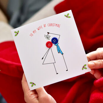 'Kissing Under Mistletoe' Button Christmas Card, 2 of 11