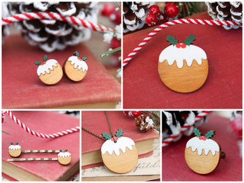 Wooden Christmas Pudding Brooch, 6 of 6
