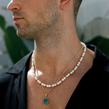 Shell Pearl Necklace Steel Bead Chain For Men, 7 of 11
