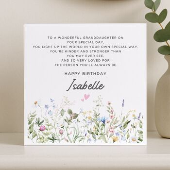 Personalised Wildflower Poem Birthday Card For Granddaughter, 7 of 8