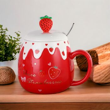 Strawberry Desert Mug With Lid And Spoon, 6 of 10