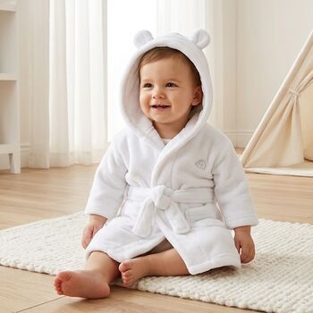 Personalised Blue Baby Dressing Gown With Bear Ears, 10 of 10