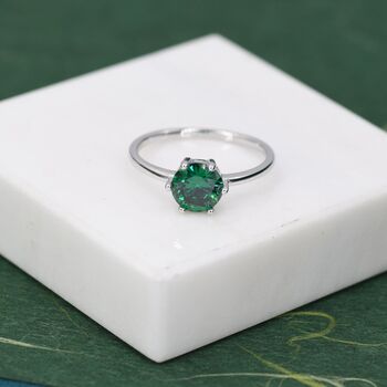 Sterling Silver One Carat Emerald Green Cz Brilliant Cut Ring, 2 of 12