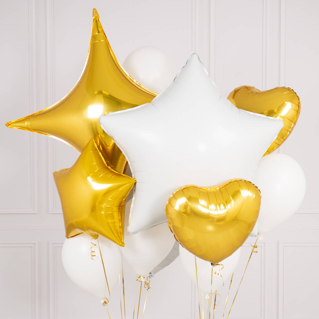 white and gold wedding crazy balloon bunch by bubblegum balloons