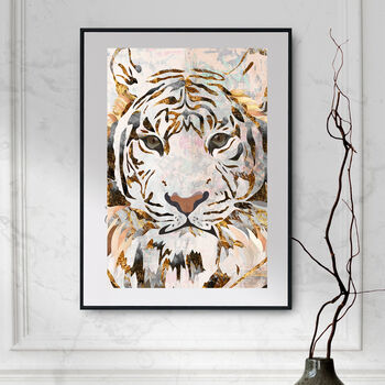 Textured Grunge Tiger Gold White Art Print, 3 of 6