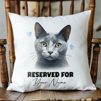 Personalised Russian Blue Cat Reserved For Cushion Cover, 2 of 2