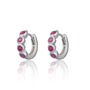 Silver Bezel Huggie Earrings With Pink Stones, thumbnail 1 of 4