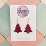 Red Wine / Hot Pink And Gold Glitter Christmas Tree Earrings Small And Large, thumbnail 1 of 9