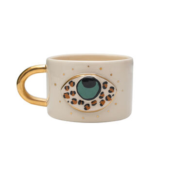 Handmade Evil Eye Ceramic Mug With Gold Handle – 350ml, 2 of 3