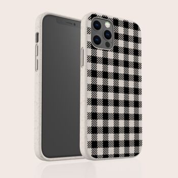 Black And White Gingham Biodegradable Phone Case, 3 of 8