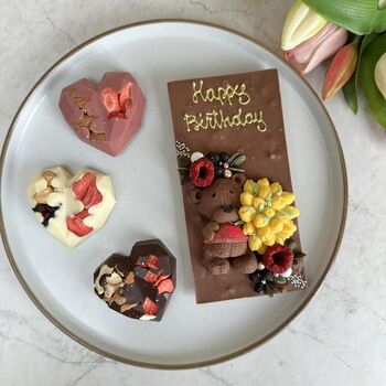 Happy Birthday Chocolate Bear, Personalised Tulips Gift, 8 of 9