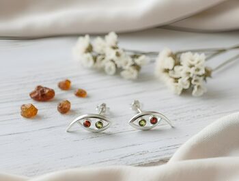 Handmade Two Tone Amber Sterling Silver Stud Earrings, 3 of 3