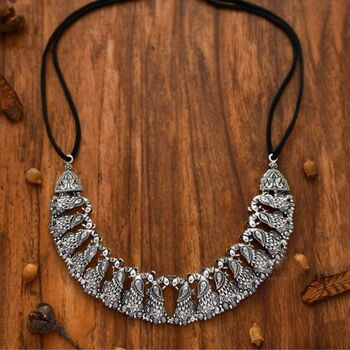 Statement Oxidized Peacock Chain Choker Necklace, 3 of 7