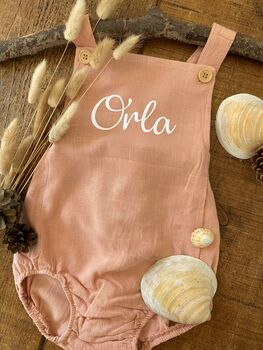 Personalised Linen Baby Romper, 3 of 4