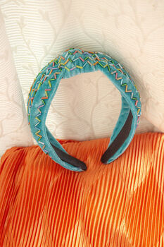 Teal Sprinkle Beaded Twist Knot Headband, 3 of 5