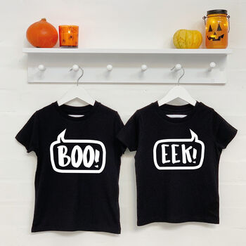 'Boo' And 'Eek' Sibling T Shirt And Babygrow Set, 2 of 5
