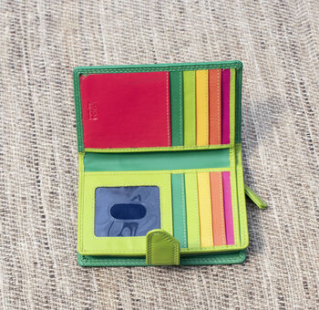 Green Multi Colour Leather Purse Wallet Rfid, 5 of 10
