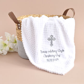 Personalised White Honeycomb Blanket For Christening, 5 of 10