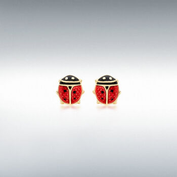 Adorable 9ct Yellow Gold Enamel Ladybird Stud Earrings, 3 of 5