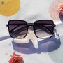 Elegant Square Side Metal Detail Sunglasses In Black, thumbnail 1 of 3