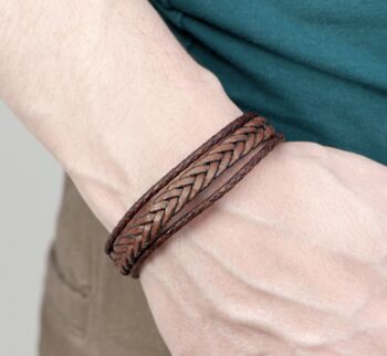 Personalised Men's Leather Rune Design Duo Bracelet, 6 of 8