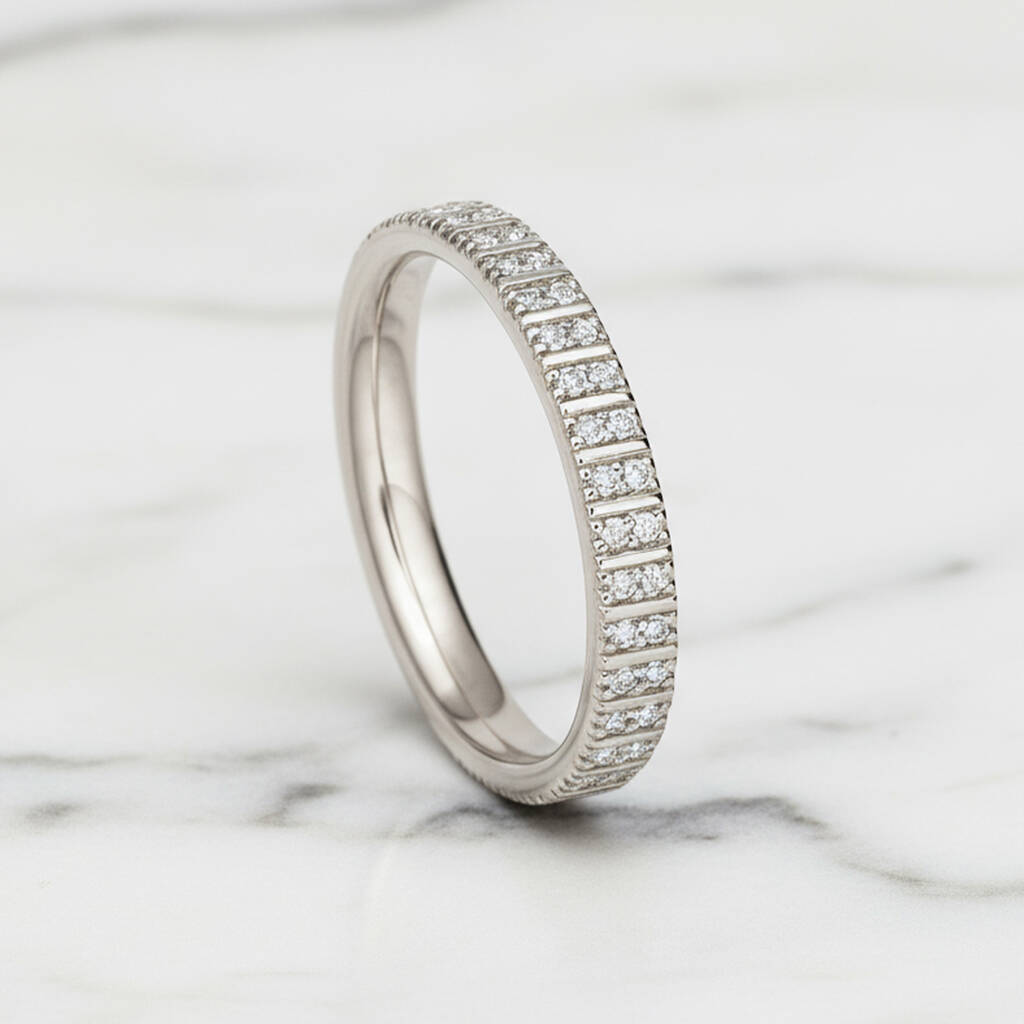 Women's Sterling Silver Ring Band With Sparkling Cubic Zirconia In 18k White Gold, 1 of 5