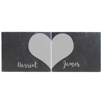 Personalised Two Hearts Slate Coaster Set, 2 of 3