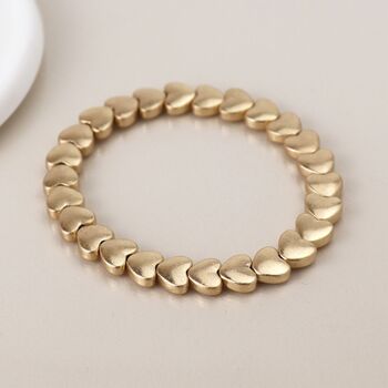Golden Worn Small Hearts Stretch Bracelet, 2 of 3