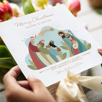 Nativity Scene Priest Christmas Card, 4 of 4