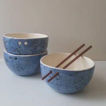 Speckled Blue Noodle Bowl With Chopsticks, 5 of 10
