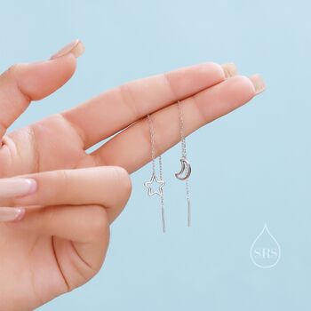 Sterling Silver Asymmetric Star And Moon Ear Threaders, 2 of 10