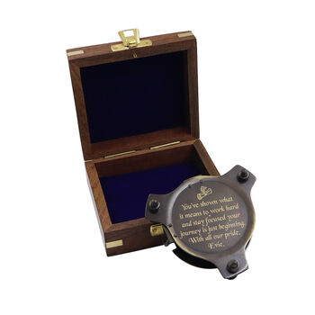 Personalised Three Inch Gunmetal Sundial Compass Graduation Gift, 6 of 12