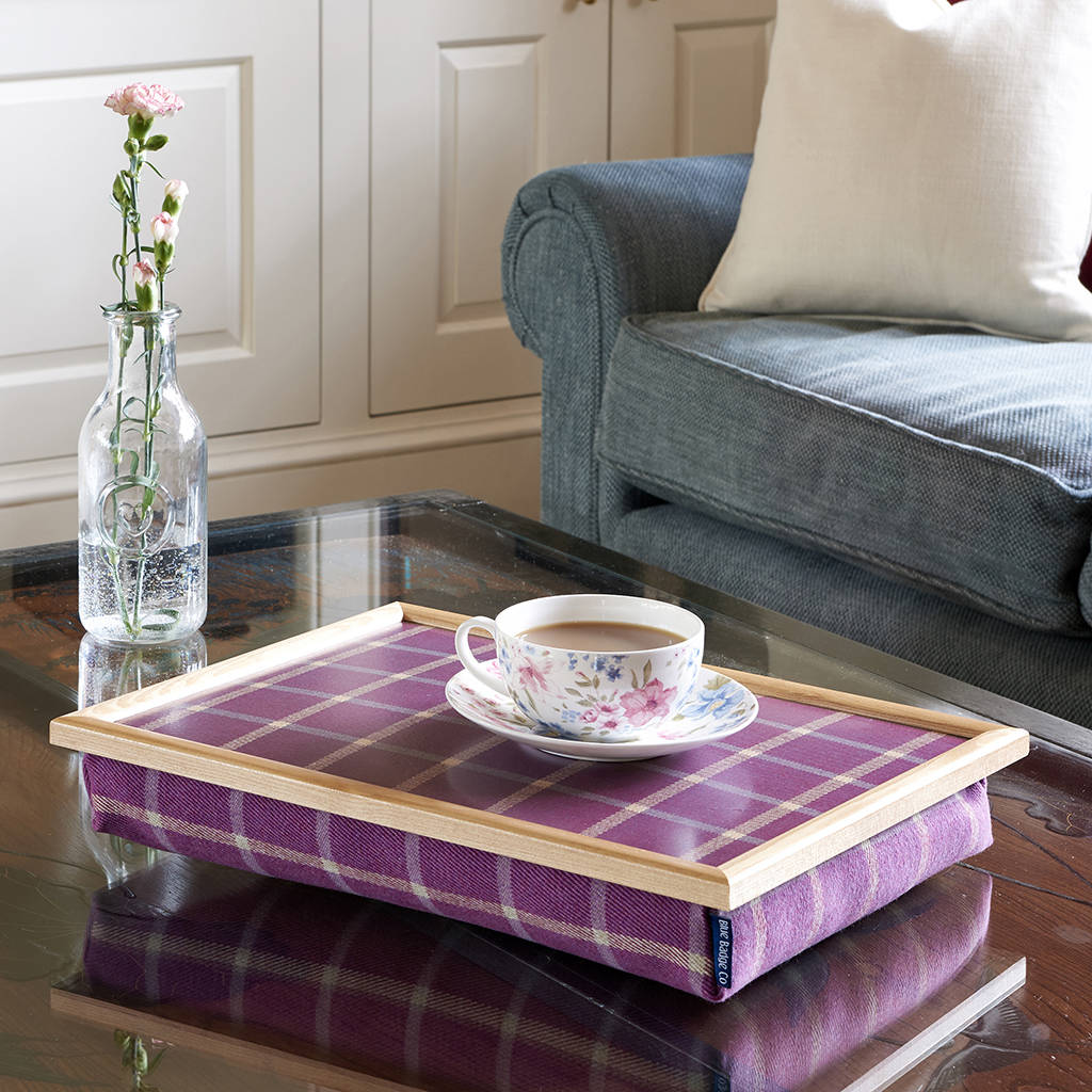 bean bag cushioned lap tray in blackwatch/heather by blue badge co