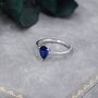 Created Blue Sapphire Droplet Ring In Sterling Silver, thumbnail 8 of 8