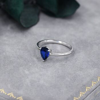 Created Blue Sapphire Droplet Ring In Sterling Silver, 8 of 8