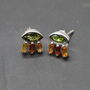 Green Tourmaline Stud Earrings: Silver, Red,Orange Drop, thumbnail 5 of 6
