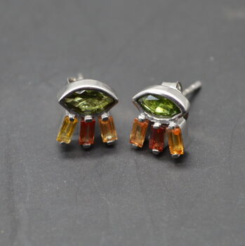 Green Tourmaline Stud Earrings: Silver, Red,Orange Drop, 5 of 6