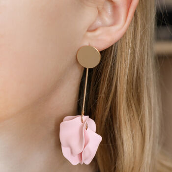 Baby Pink Rose Petal Flower Drop Earrings, 2 of 3