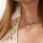 Gemma Xo Crystal Cross Choker Necklace In Silver, thumbnail 5 of 7