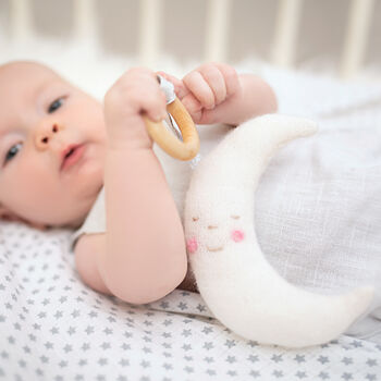 Cashmere Moon Baby Teether In Personalised Gift Box, 2 of 7