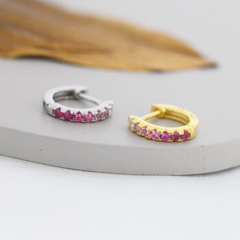 Sterling Silver Ruby Pink Ombre Cz Huggie Hoops, 4 of 11