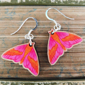 Rosy Maple Moth Wooden Earrings, 6 of 9