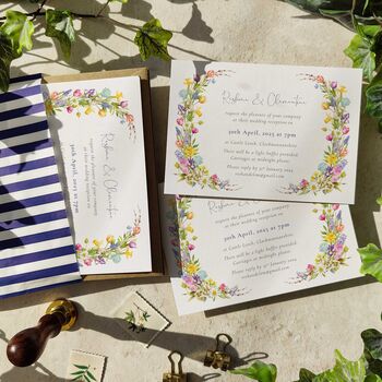 Spring Flowers Flat Evening Wedding Invitations, 9 of 9