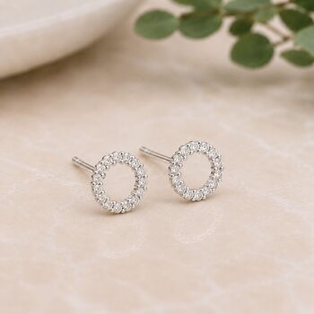 Sterling Silver Moissanite Diamond Circle Stud Earrings, 2 of 5