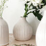 Set Of Three Small Grooved Bud Vases, H10cm/12.5cm, thumbnail 4 of 5