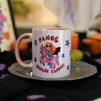 Fangs Before Coffee Mug – Funny Halloween Cup, 3 of 10