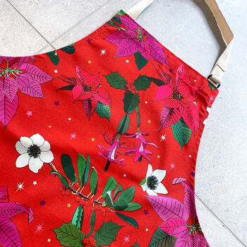 Christmas Poinsettia Cotton Apron With Front Pocket, 7 of 12