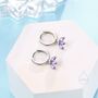 Sterling Silver Amethyst Purple Crown Cz Huggie Hoop Earrings, thumbnail 6 of 12