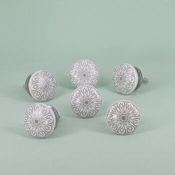 Set Of Six Success Grey Floral Ceramic Door Knobs, 2 of 5