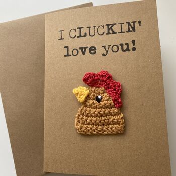 Chicken Love You Crochet Anniversary Valentines Card Handmade, 2 of 7